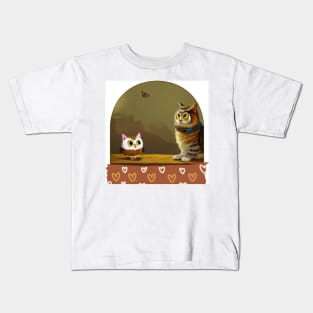 A Cat and An Owl Funny Pet Owner Lovely Designs Kids T-Shirt